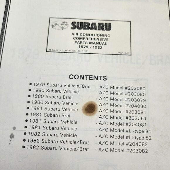 Subaru Air Conditioning Comprehensive Parts Manual 1979-1982 Reference Book - Picture 2 of 2
